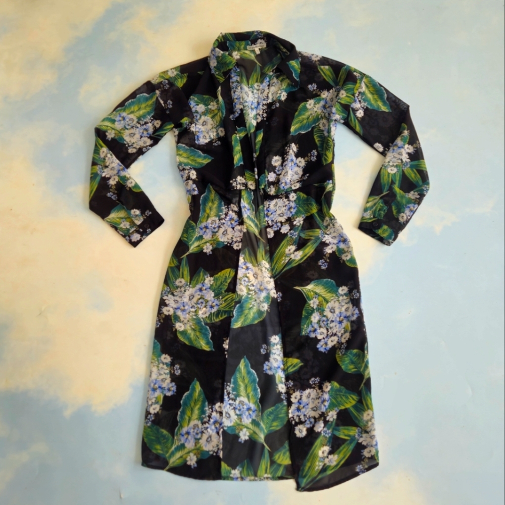 Floral Long Sleeve Chiffon Open Cardigan Layering Floral Kimono Lily Of Valley